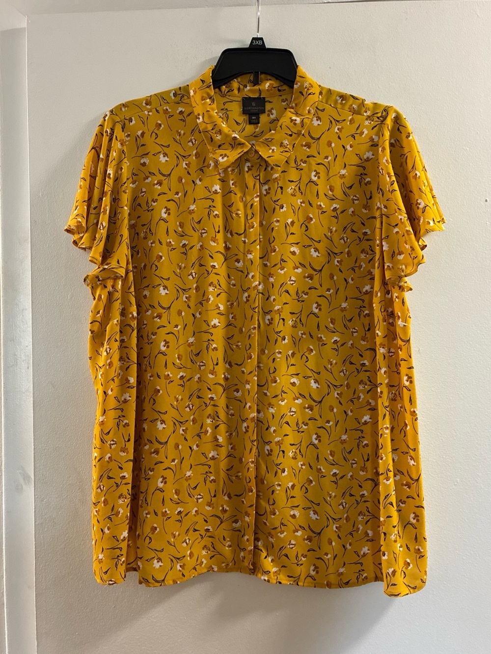 Worthington Yellow Floral Button-Front Blouse